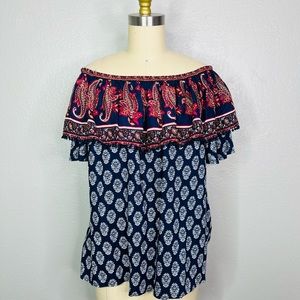 Hannah Womens Peasant Short Sleeve Top sz M